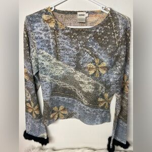 Love Amour Blue and Gold Floral Blouse